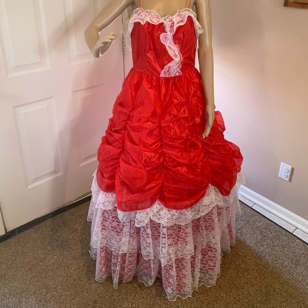 VTG 1980’s L size 13/14 Red White Christmas Southern Belle Party Prom Dress